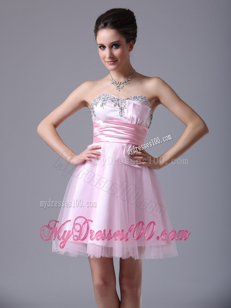 Sweetheart Mini-length Pink 2013 Evening Dress with Beading