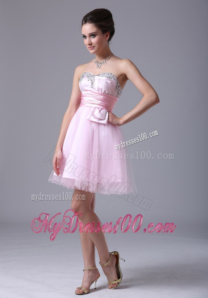 Sweetheart Mini-length Pink 2013 Evening Dress with Beading