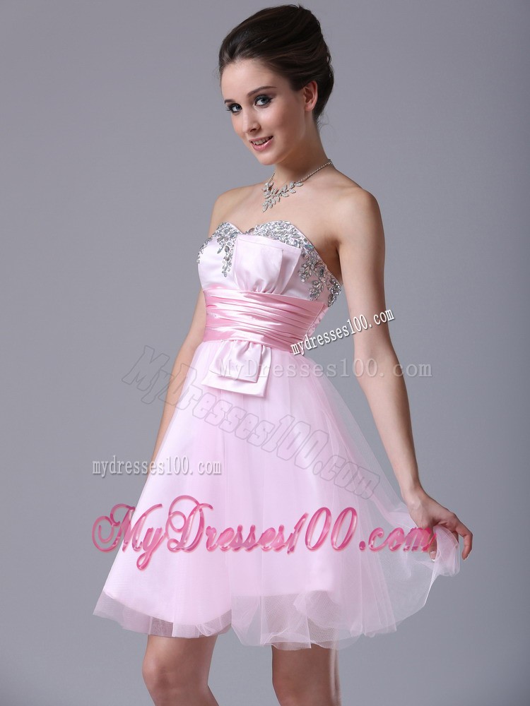 Sweetheart Mini-length Pink 2013 Evening Dress with Beading