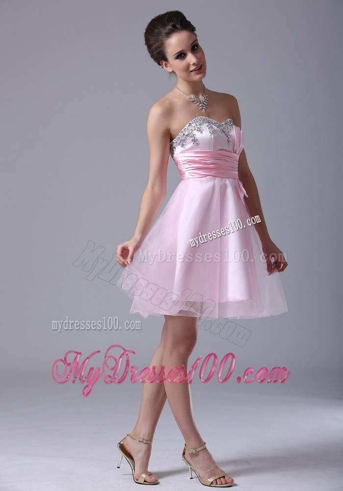 Sweetheart Mini-length Pink 2013 Evening Dress with Beading