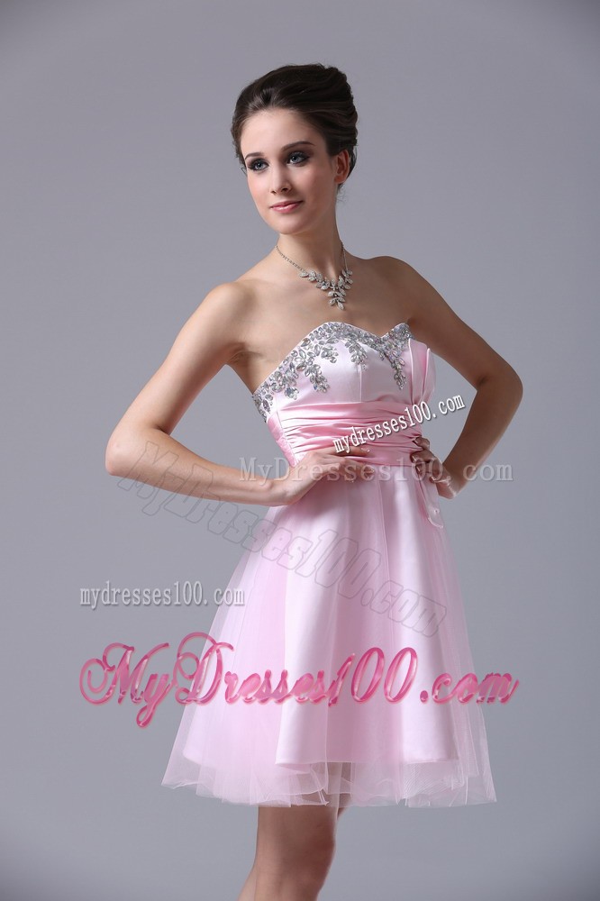 Sweetheart Mini-length Pink 2013 Evening Dress with Beading