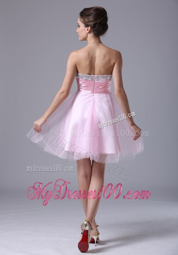 Sweetheart Mini-length Pink 2013 Evening Dress with Beading