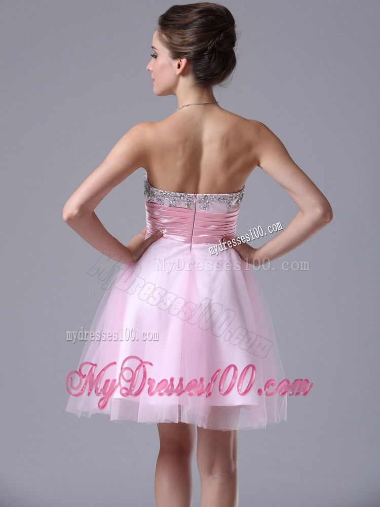 Sweetheart Mini-length Pink 2013 Evening Dress with Beading