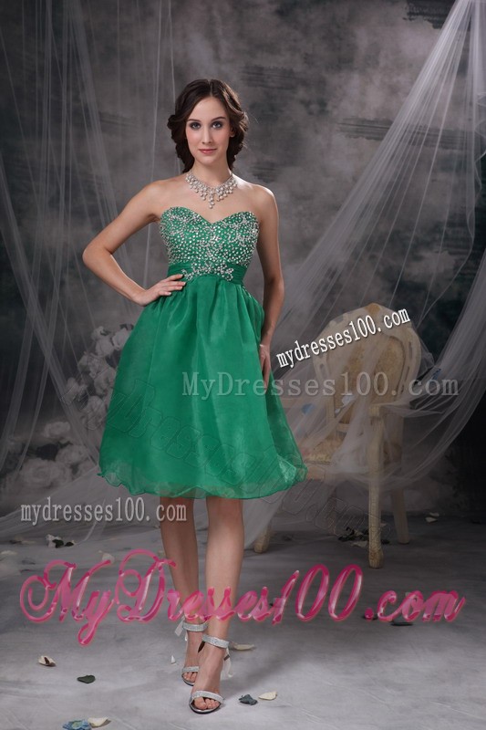 Sweet Green Sweetheart Beaded Decorate Knee-length Prom Dress