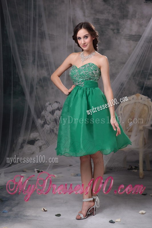 Sweet Green Sweetheart Beaded Decorate Knee-length Prom Dress