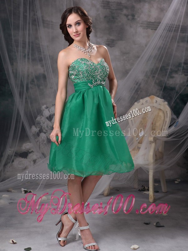 Sweet Green Sweetheart Beaded Decorate Knee-length Prom Dress