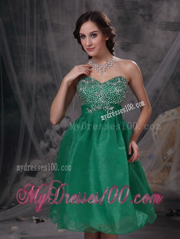 Sweet Green Sweetheart Beaded Decorate Knee-length Prom Dress