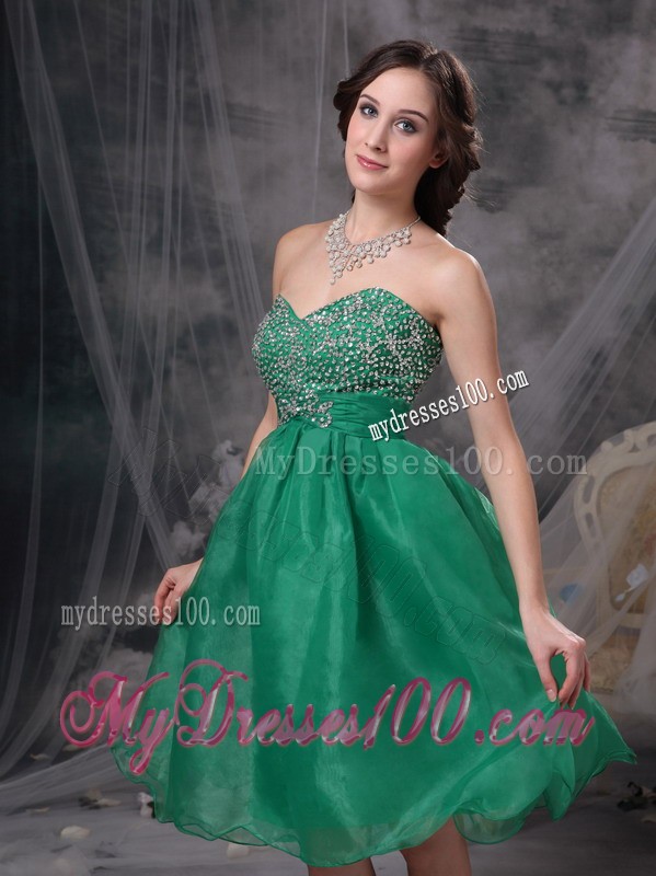 Sweet Green Sweetheart Beaded Decorate Knee-length Prom Dress