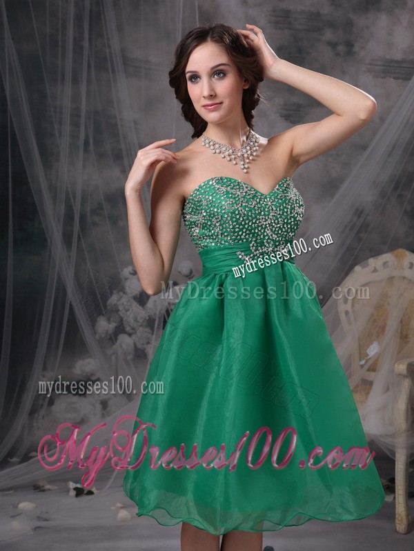 Sweet Green Sweetheart Beaded Decorate Knee-length Prom Dress