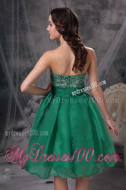 Sweet Green Sweetheart Beaded Decorate Knee-length Prom Dress