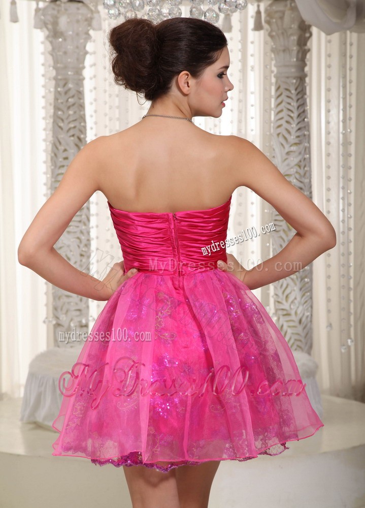 Hot Pink Sweetheart Beading and Hand Made Flower Evening Dress