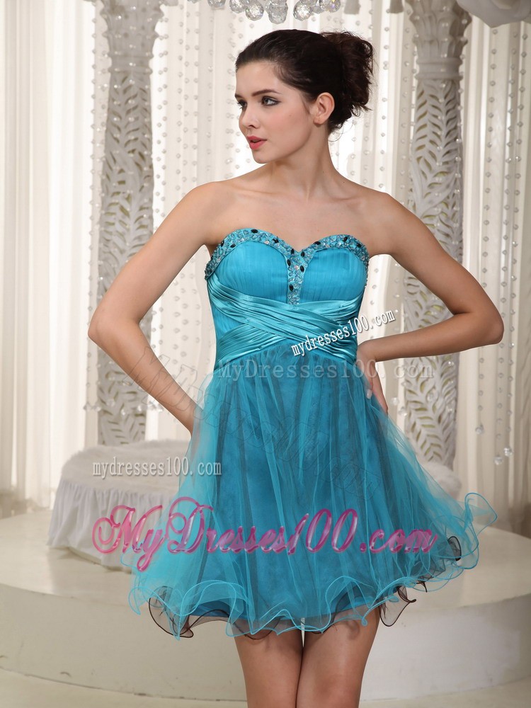 Teal Sweetheart Mini-length Beading Prom Evening Dress