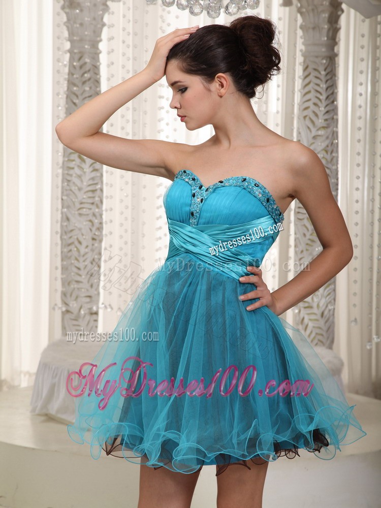 Teal Sweetheart Mini-length Beading Prom Evening Dress