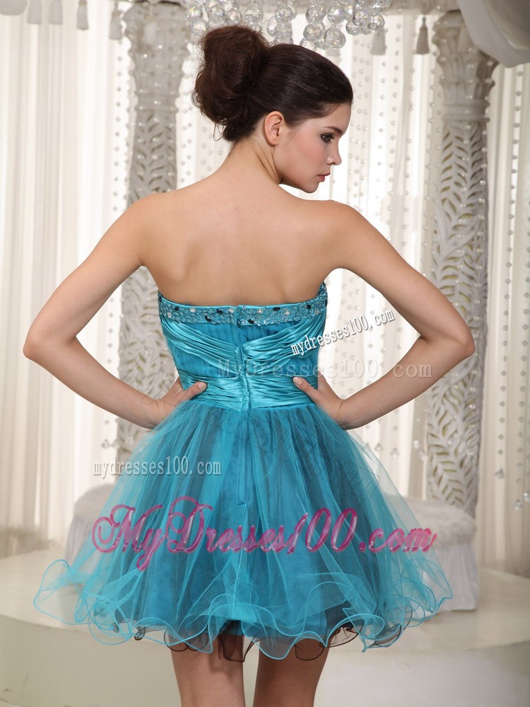 Teal Sweetheart Mini-length Beading Prom Evening Dress