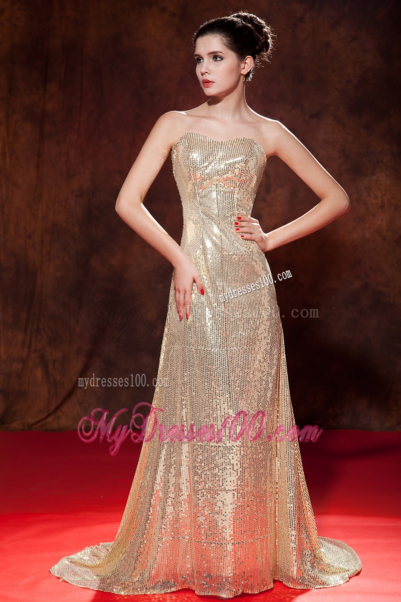 Luxurious Champagne Evening Dress with Empire Sweetheart Sequin