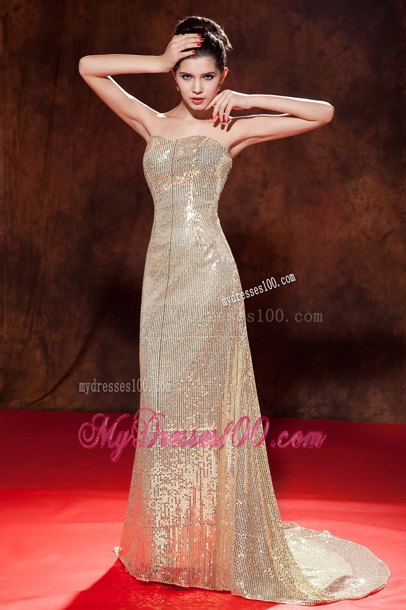 Luxurious Champagne Evening Dress with Empire Sweetheart Sequin