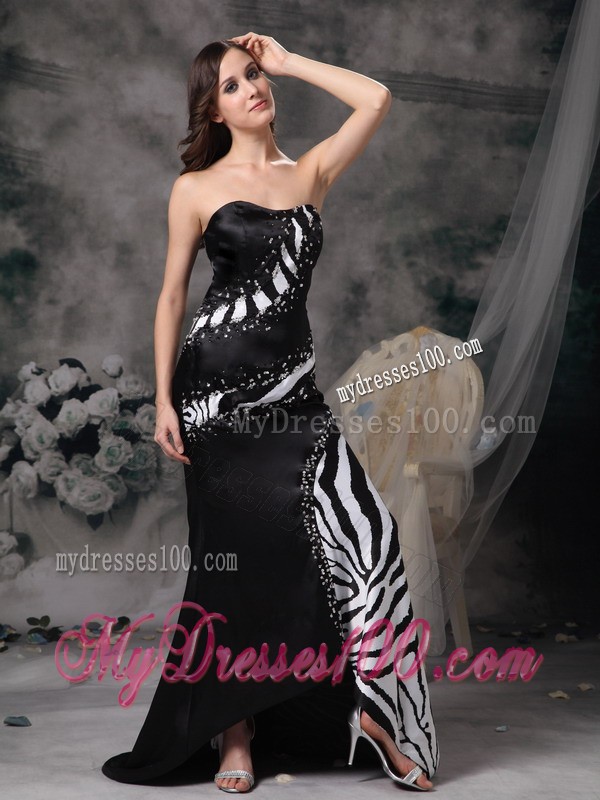 Luxurious Black Column Strapless Zebra Beading Evening Dress