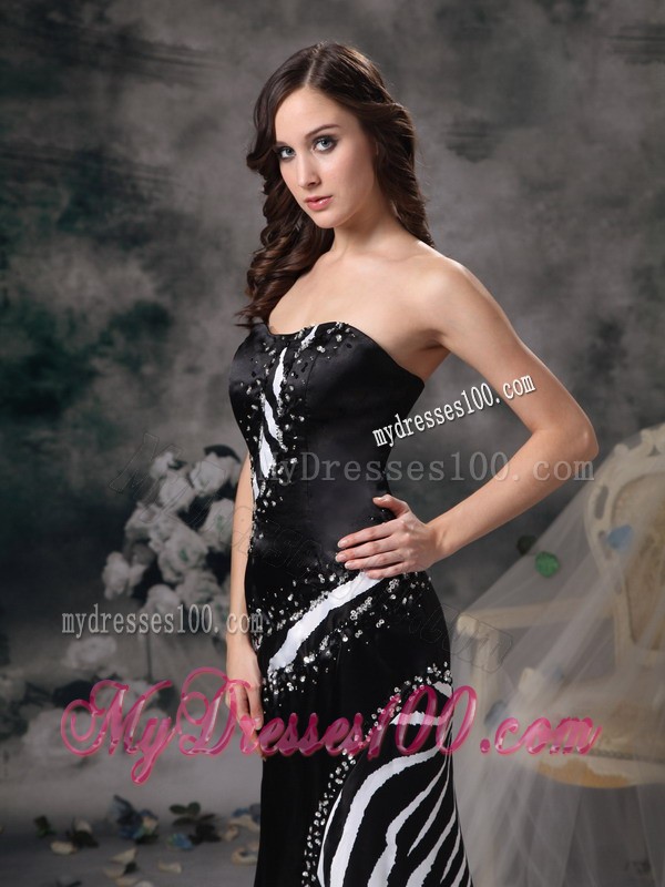 Luxurious Black Column Strapless Zebra Beading Evening Dress