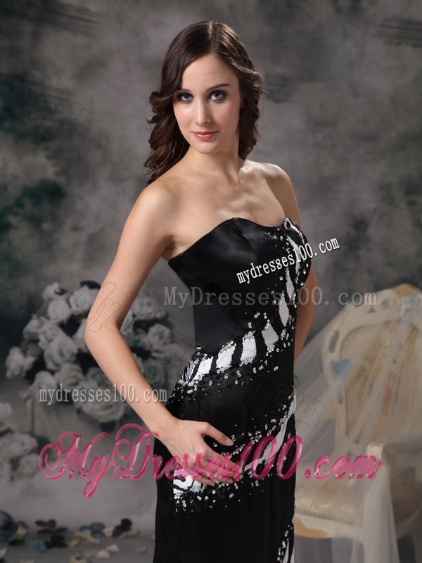 Luxurious Black Column Strapless Zebra Beading Evening Dress