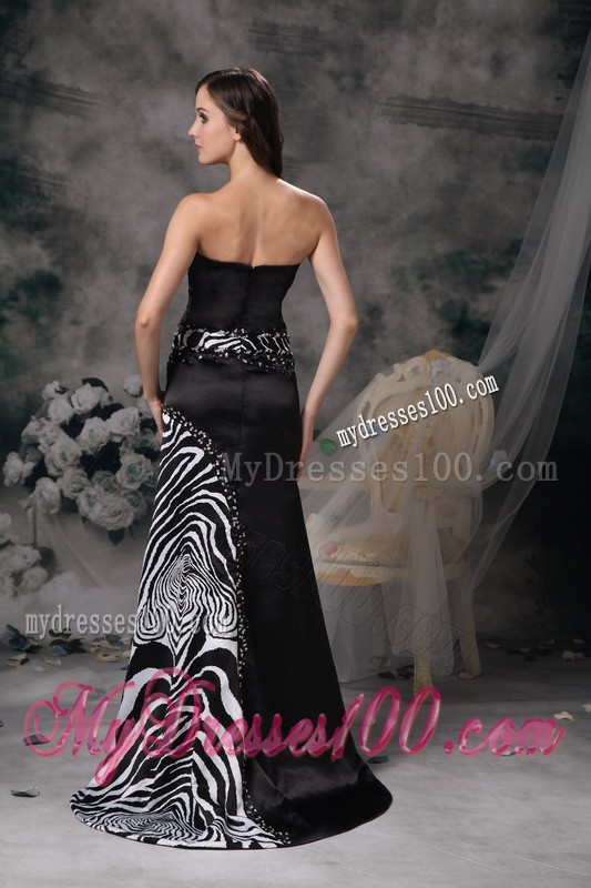 Luxurious Black Column Strapless Zebra Beading Evening Dress