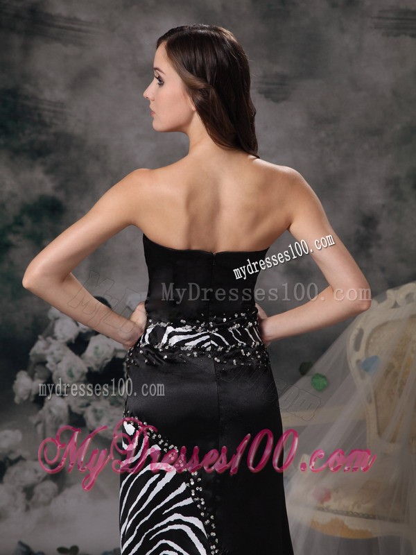 Luxurious Black Column Strapless Zebra Beading Evening Dress