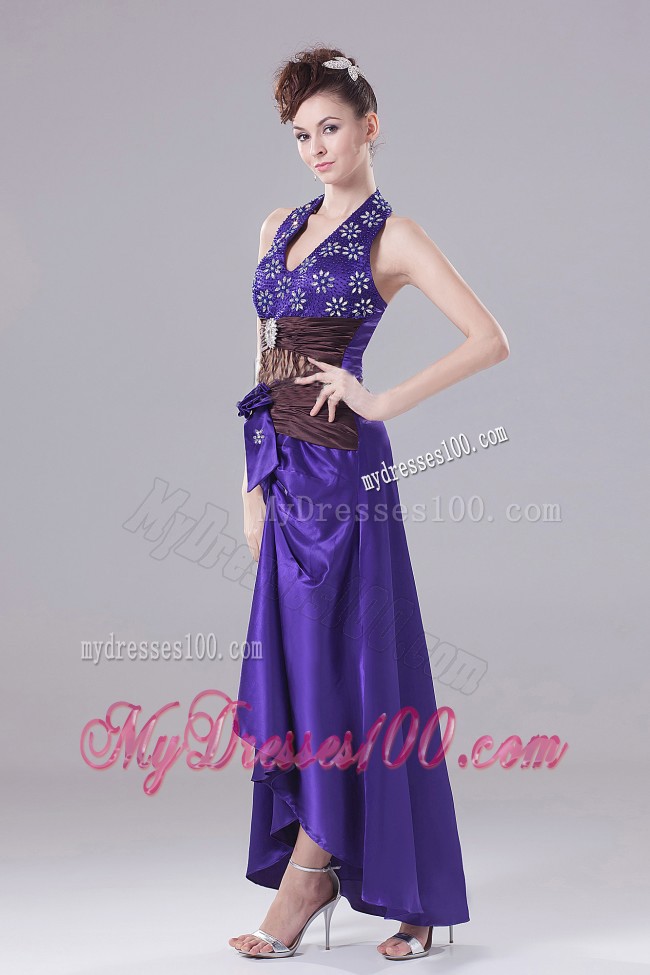 Exquisite Purple Prom Dress With Beading Halter and High-low
