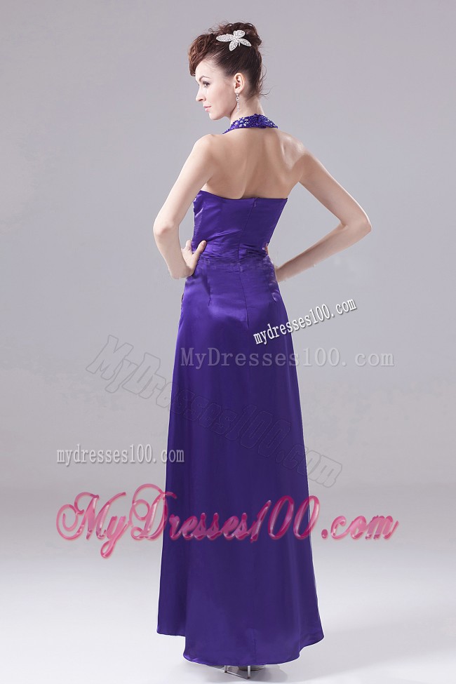 Exquisite Purple Prom Dress With Beading Halter and High-low