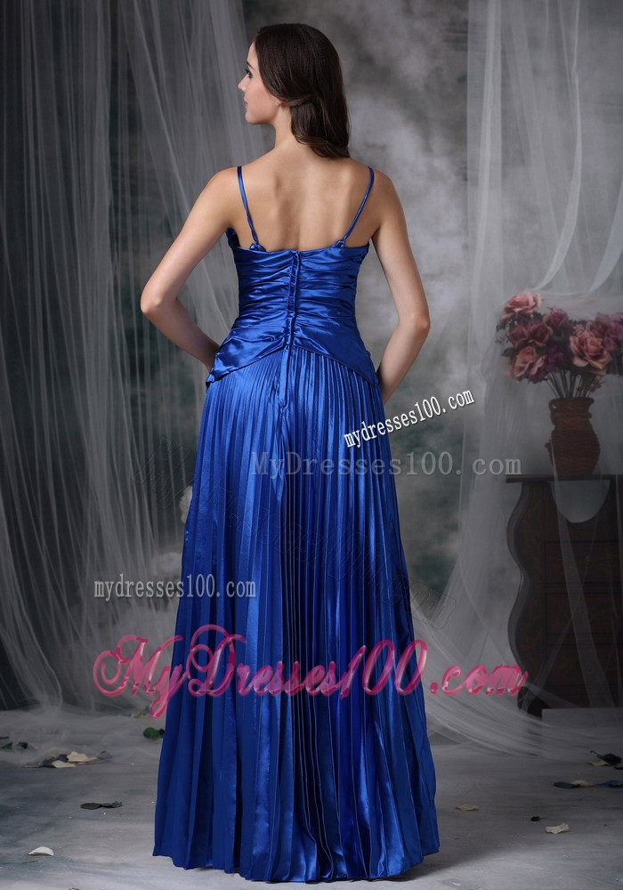 Custom Made Royal Blue Straps Floor-length Evening Dress with Ruche