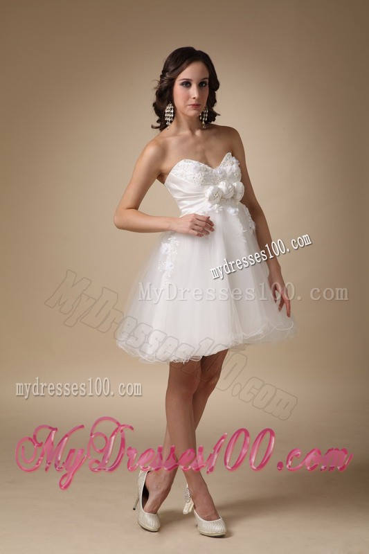 White Sweetheart Mini-length Hand Made Flowers Evening Dress