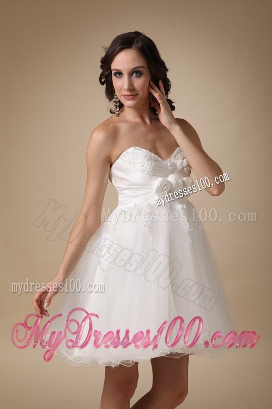 White Sweetheart Mini-length Hand Made Flowers Evening Dress