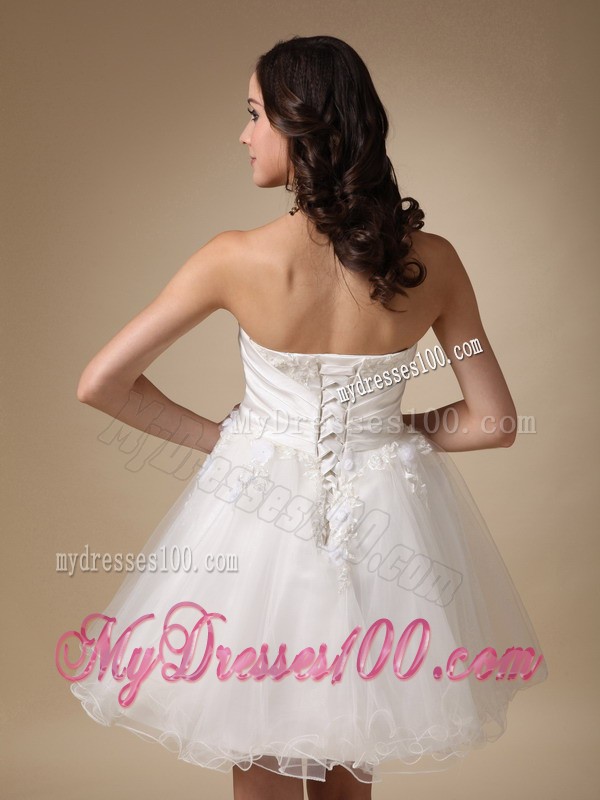 White Sweetheart Mini-length Hand Made Flowers Evening Dress