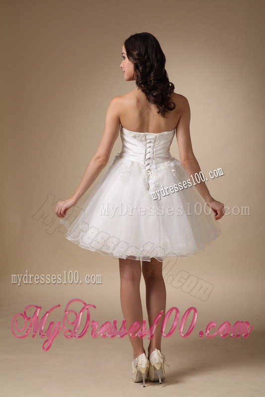 White Sweetheart Mini-length Hand Made Flowers Evening Dress