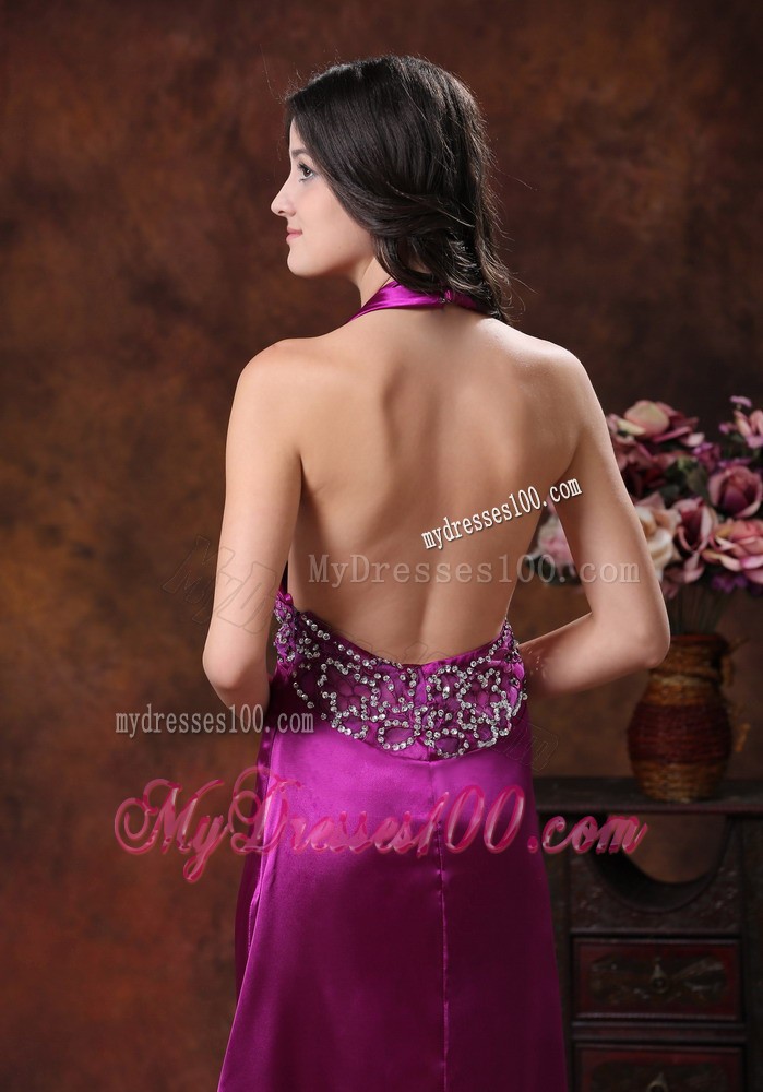 2013 New Style Fuchsia High Slit and Beaded Decorate Evening Dress