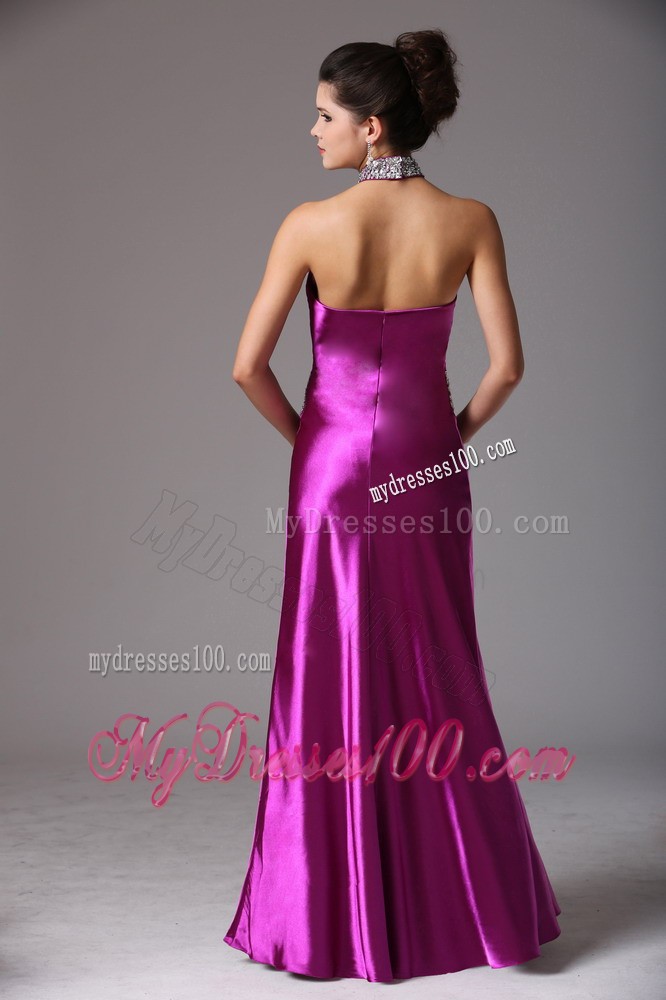 Fuchsia Halter Beaded Decorate Prom Celebrity Dress With Floor-length In Arkansas