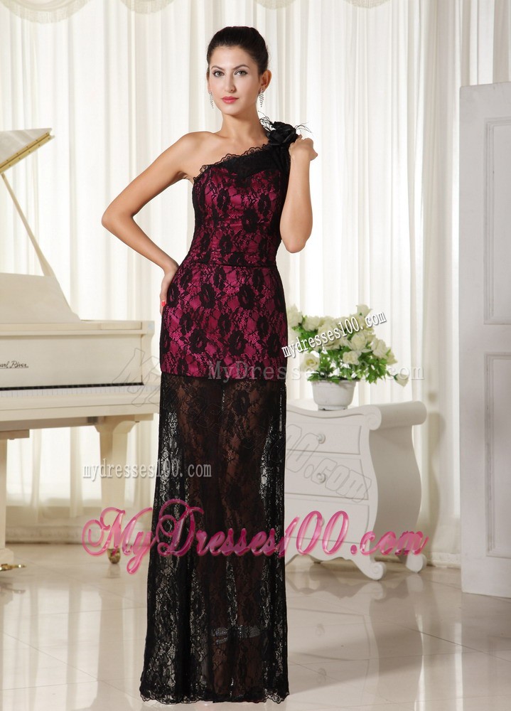 Lace One Shoulder With Hand Made Flowers Modest 2013 Prom Dress