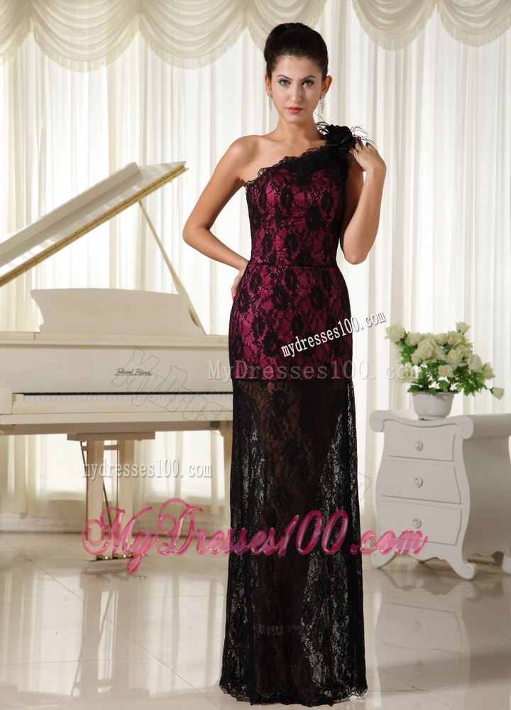 Lace One Shoulder With Hand Made Flowers Modest 2013 Prom Dress