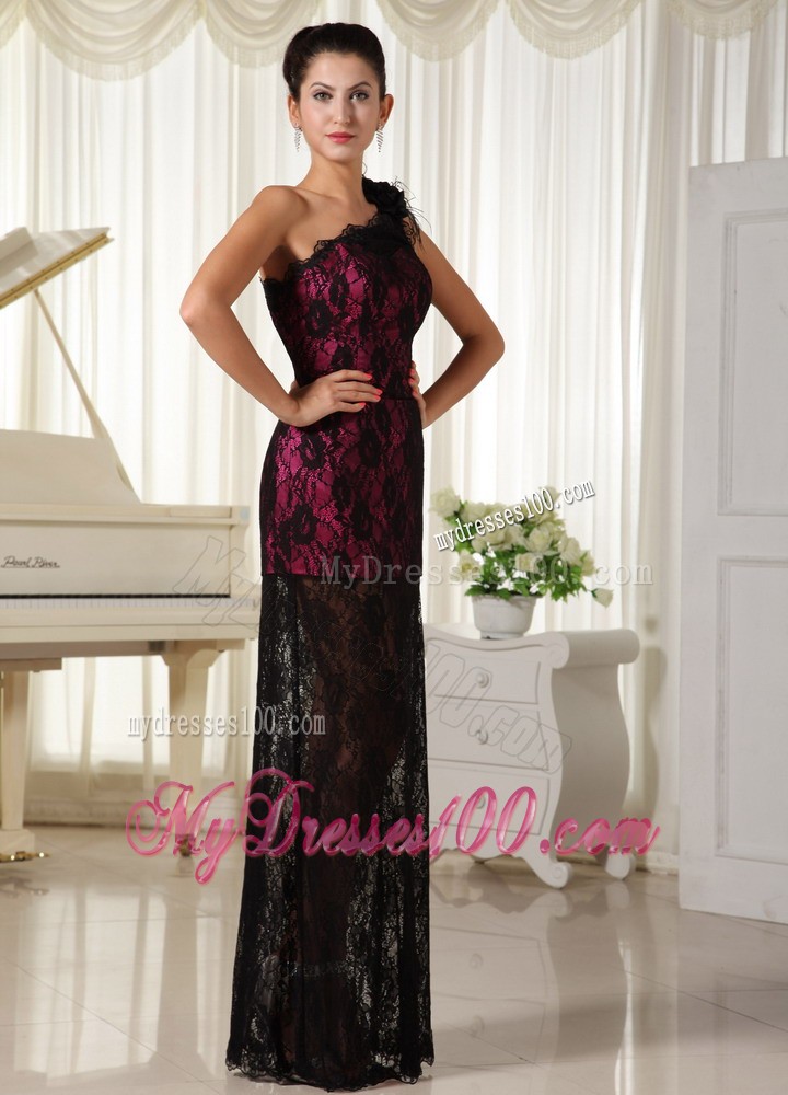 Lace One Shoulder With Hand Made Flowers Modest 2013 Prom Dress