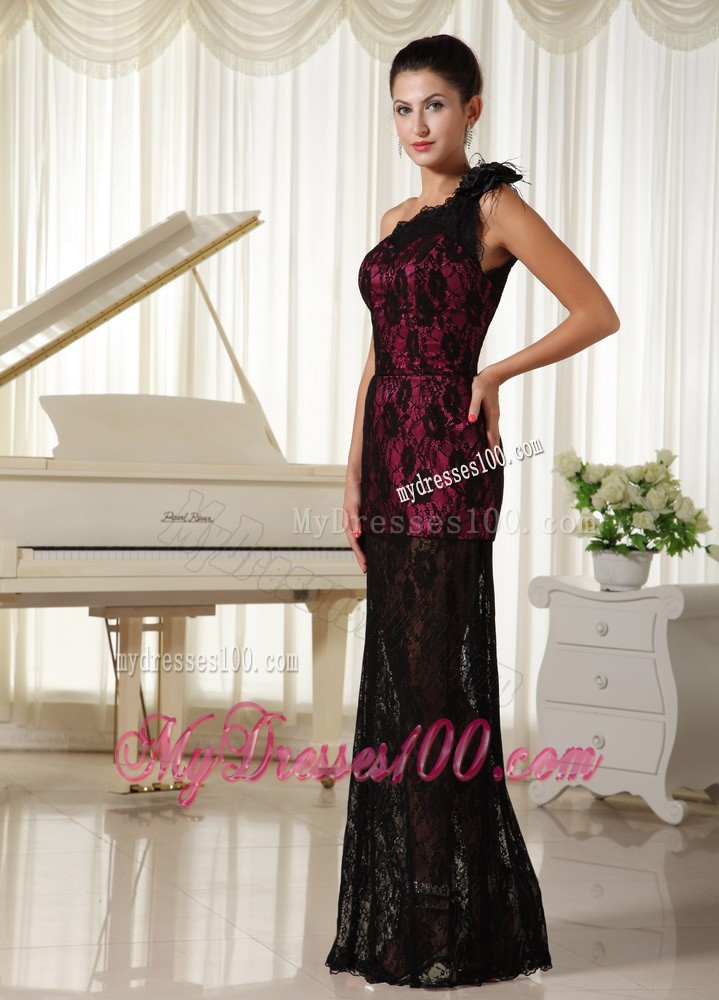 Lace One Shoulder With Hand Made Flowers Modest 2013 Prom Dress