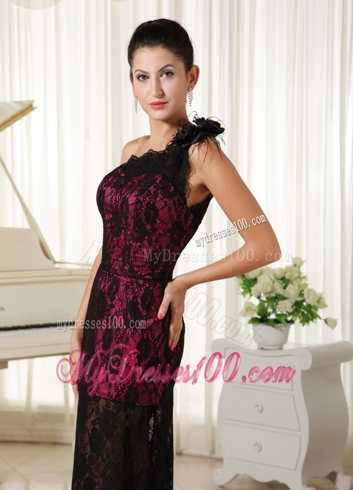 Lace One Shoulder With Hand Made Flowers Modest 2013 Prom Dress