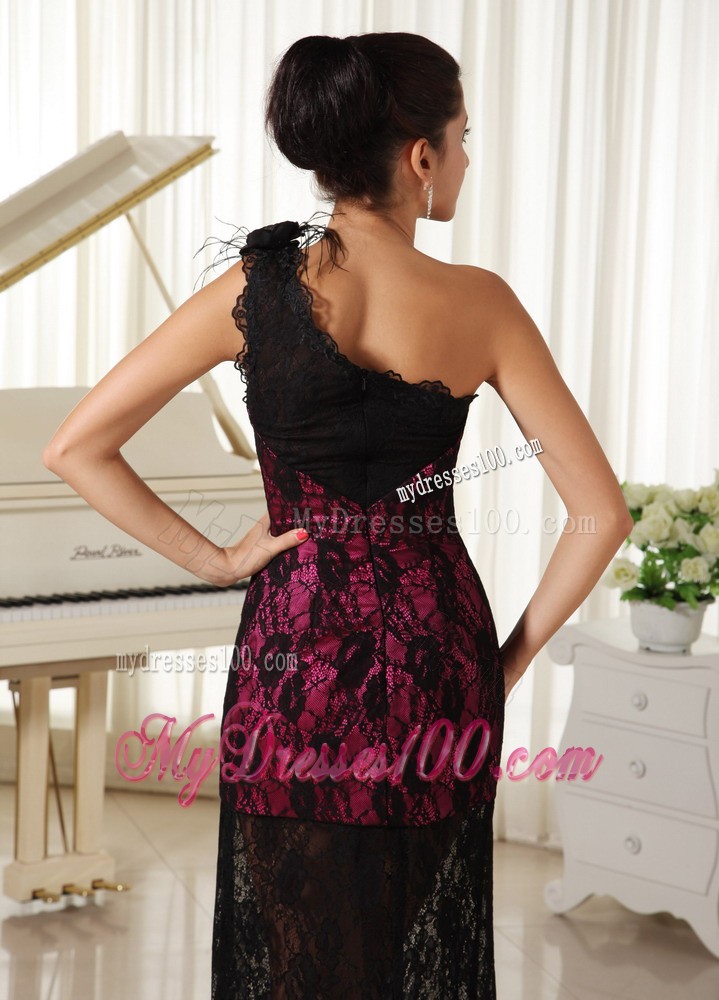 Lace One Shoulder With Hand Made Flowers Modest 2013 Prom Dress