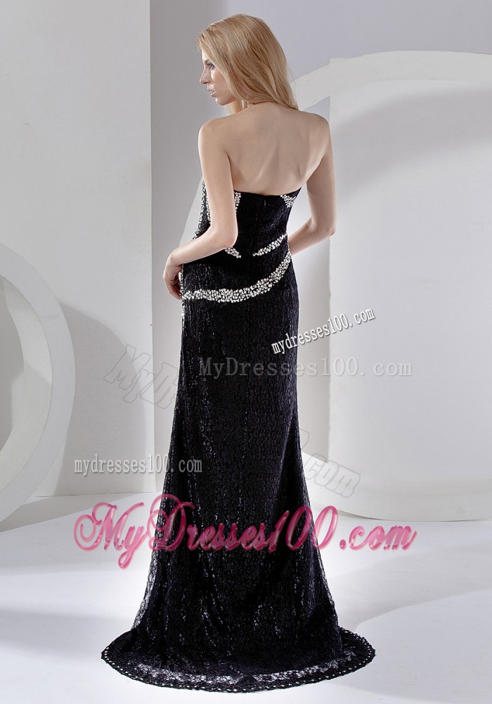 High Slit Beaded Decorate Bodice Sweetheart Prom Evening Dress