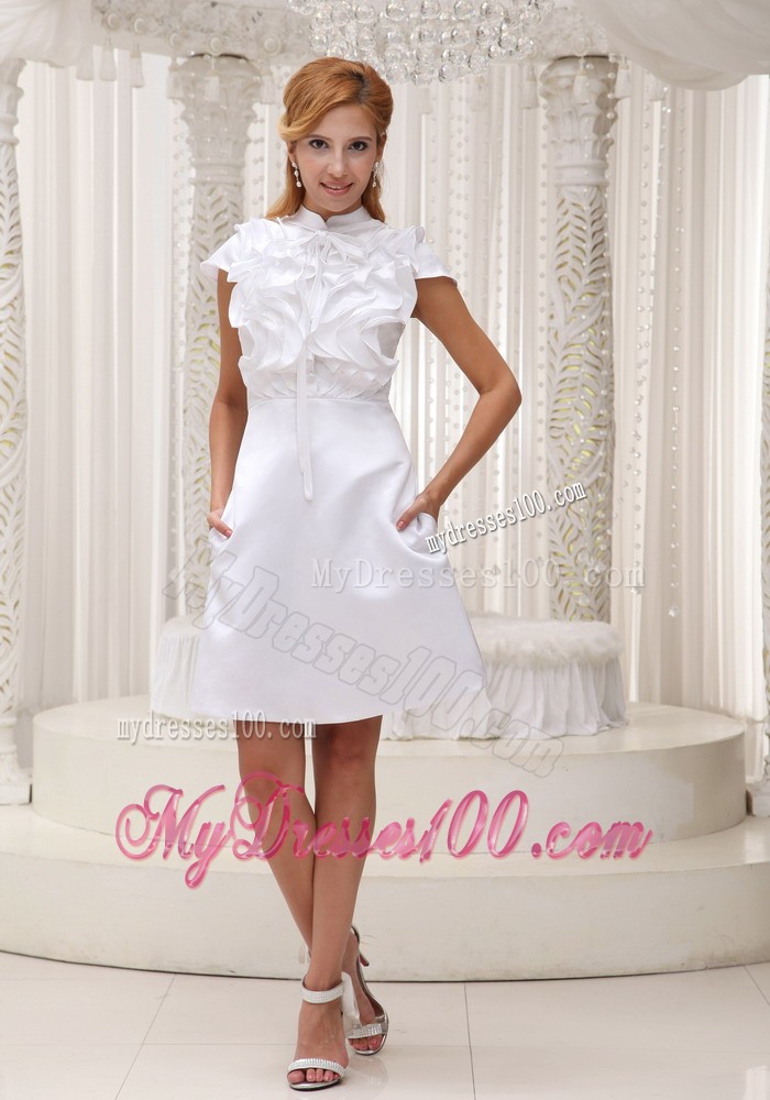 High-neck White Ruffled Decorate Mini-length Dress For 2013 Evening