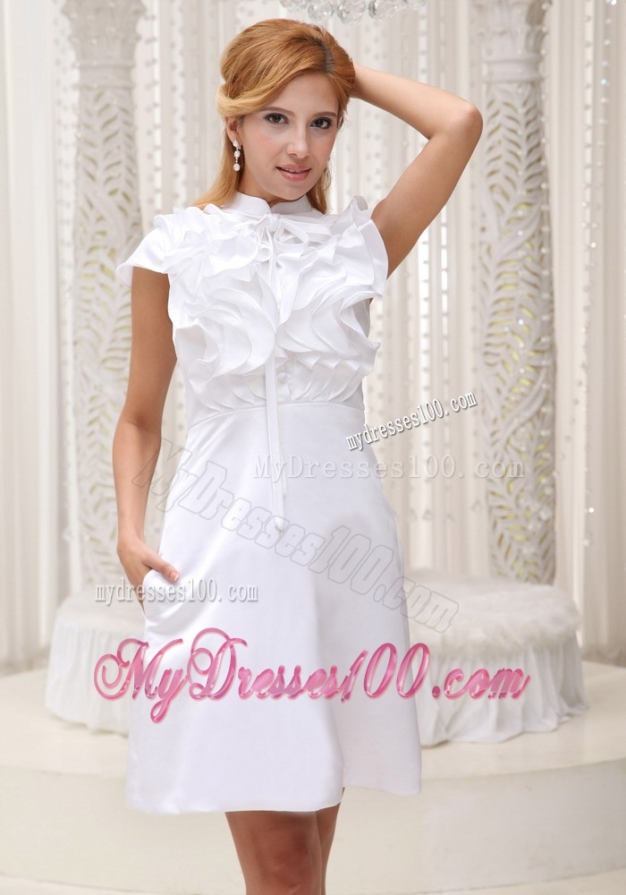 High-neck White Ruffled Decorate Mini-length Dress For 2013 Evening