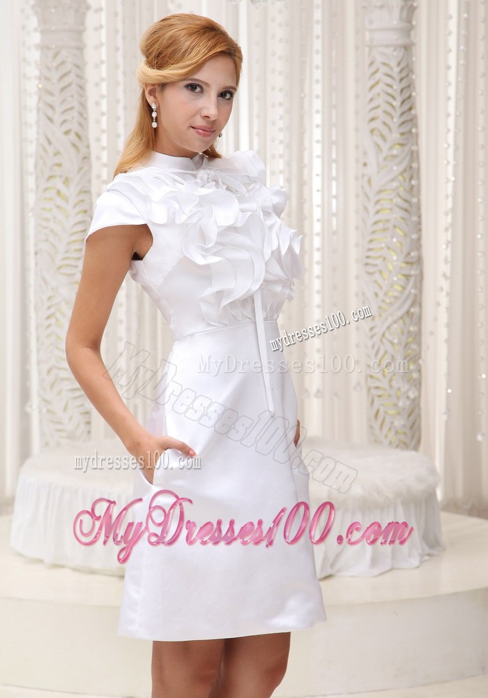 High-neck White Ruffled Decorate Mini-length Dress For 2013 Evening