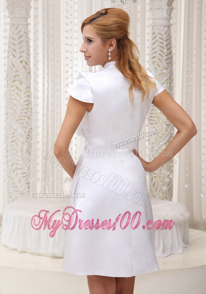High-neck White Ruffled Decorate Mini-length Dress For 2013 Evening