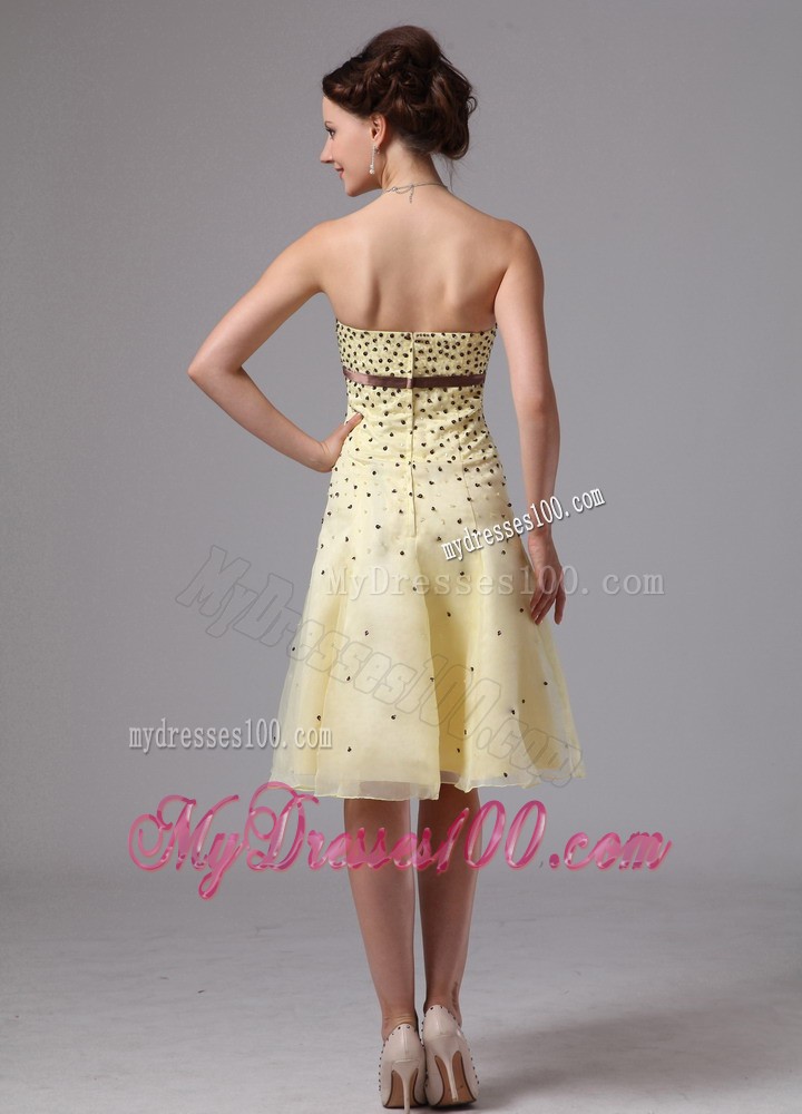 Light Yellow Beading and Sash Knee-length Prom Dress For Evening