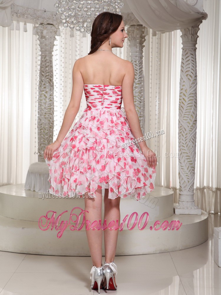 Strapless Beading and Ruching Knee-length Printing Evening Dress