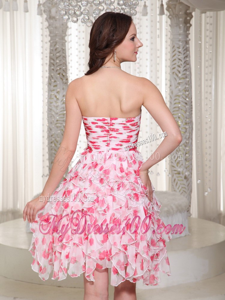Strapless Beading and Ruching Knee-length Printing Evening Dress