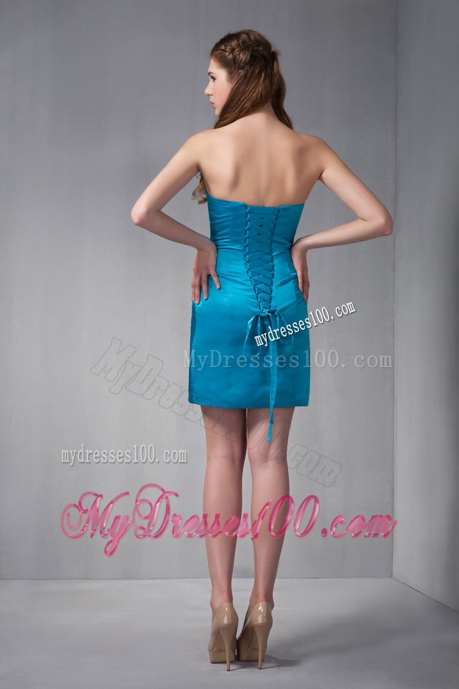 Beautiful Blue Column Strapless Ruche Mini-length Evening Dress