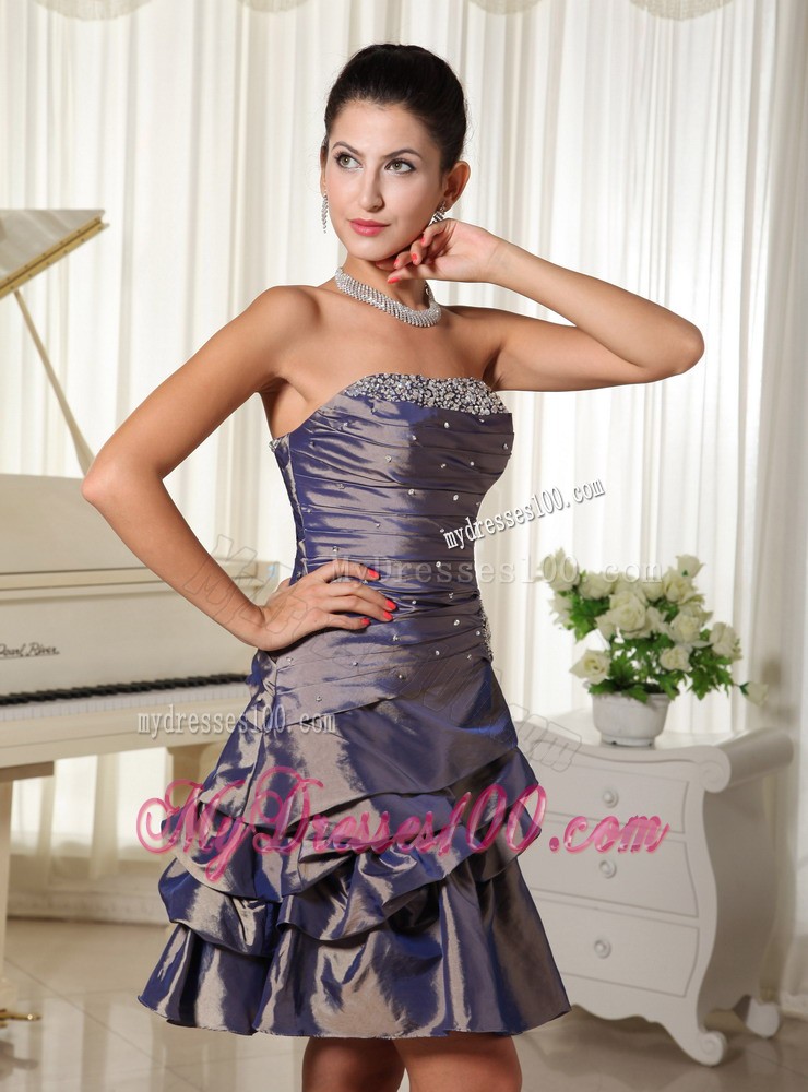 Strapless Modest Short Prom Evening Dress with Bust Beading
